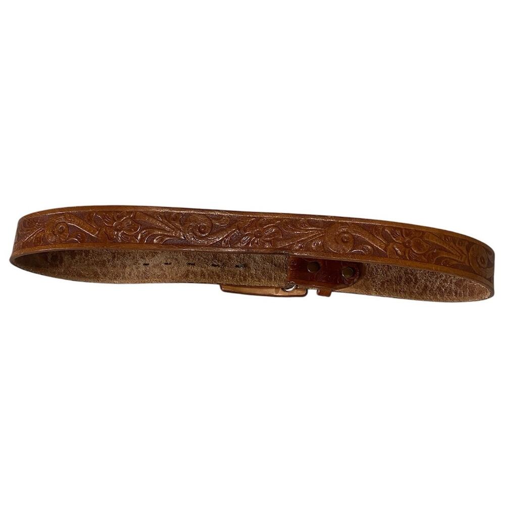 VTG Hand Tooled Leather Belt Size 34 Full Grain Cowhide Sun Face Stamped Unisex - Picture 5 of 12